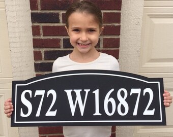 Long Format Arched House Number Sign Address Plaque 23.5x8.5"  1/4" King ColorCore Black/White