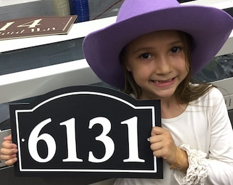 Arched House Number Sign Address Plaque 14x8.5"  1/4" King ColorCore Black/White