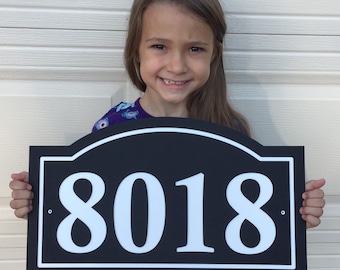 Jumbo! (Larger) Arched House Number Sign Address Plaque 18x10.5"  1/4" King ColorCore Black/White