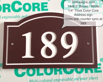 Arched House Number Sign Address Plaque 14x8.5"  1/4" King ColorCore Brown/White