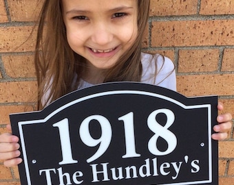 Arched House Number Sign & Family Name Address Plaque 14x8.5"  1/4" King ColorCore