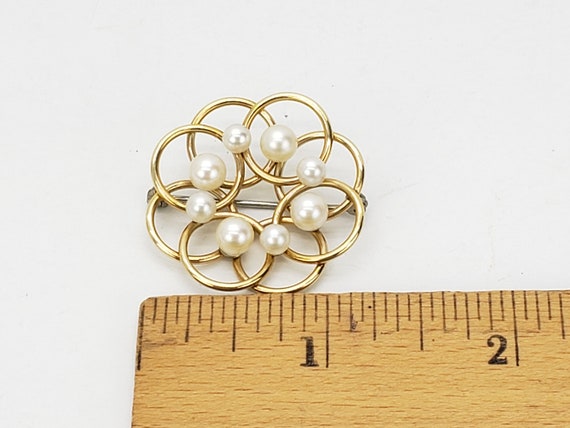 Vintage Krementz Circle Overlay Gold and Faux Pea… - image 5