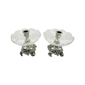 Vtg  Pair Hollywood Regency Glass and Metal Candle Holders