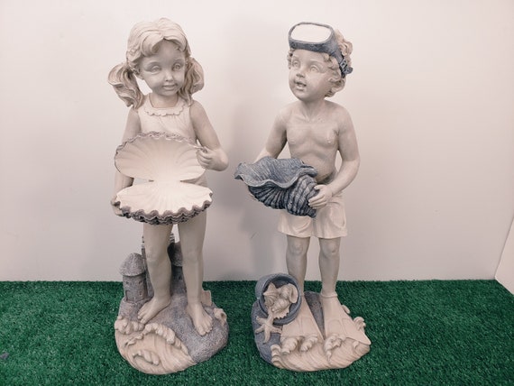 Jaimy Designs Boy And Girl With Seashells Sculpture Rare Find Etsy