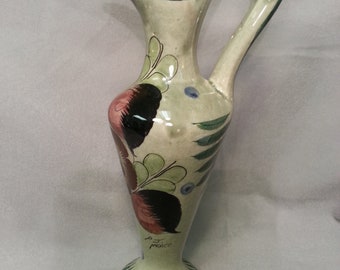 Beautiful One Of A Kind P.J. Mexico Hand Painted Vase 12.5" Height - Signed