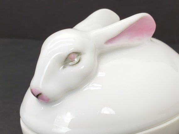 Ceramic Bunny Trinket Dish with Lid Hand Painted … - image 8