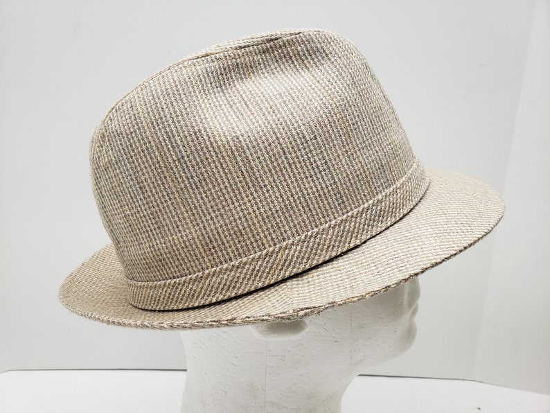Men/'s Stetson Fedora Cream and Brown Check Design Size Large