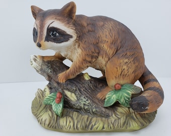 Vintage Homco Masterpiece Porcelain Raccoon Hand Painted #1247