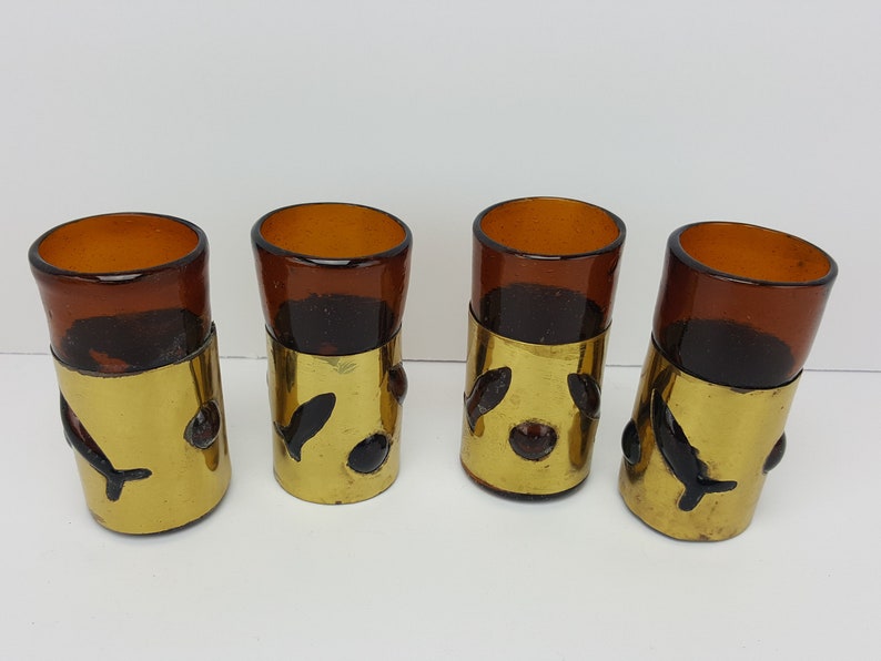 Mid Century Filipe Derflingher Imprisoned Brutalist Caged Shot Glasses Set of 4