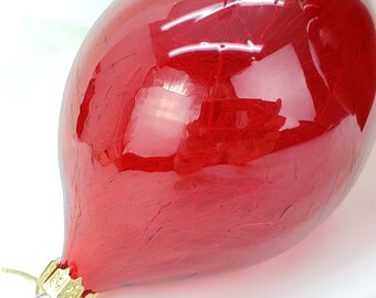 Unique Blown Red Christmas Ornament with Glass Tinsel Inside (1)