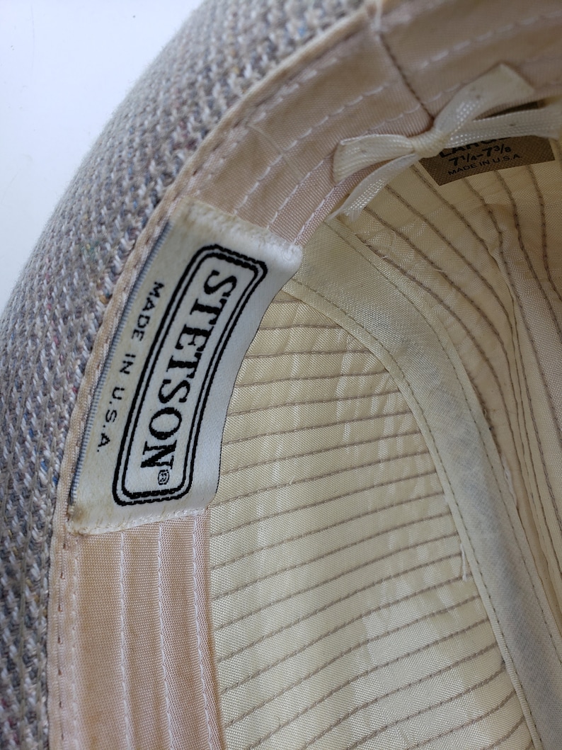 Men/'s Stetson Fedora Cream and Brown Check Design Size Large