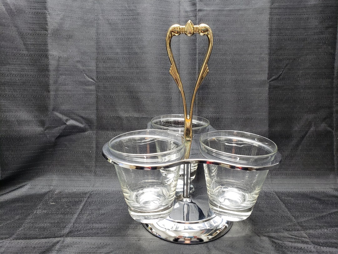 Vintage Kromex 3 Piece Condiment Caddy Lazy Susan Set Two Tone Finish