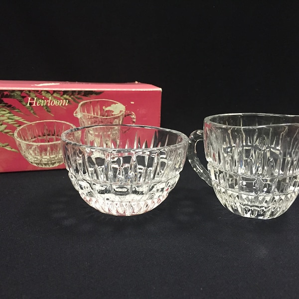 Heirloom 24% Full Lead Crystal Sugar & Creamer Set Vintage Stylesetter #32223