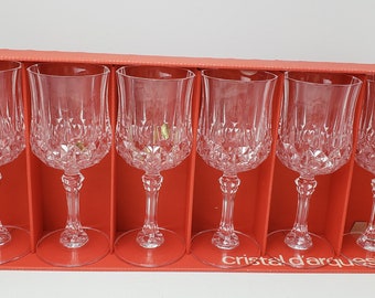J G Durand Cristal D&#39;Arqoues 24% Lead Crystal Wine Water Goblet France Set of  6