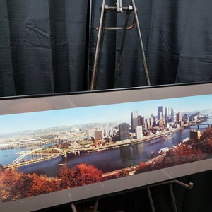 Vintage Pittsburg Panorama Photograph Framed Norman W Schumm Signed 35.75x12.75