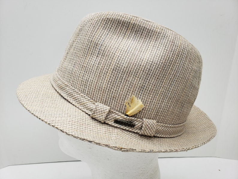 Men/'s Stetson Fedora Cream and Brown Check Design Size Large