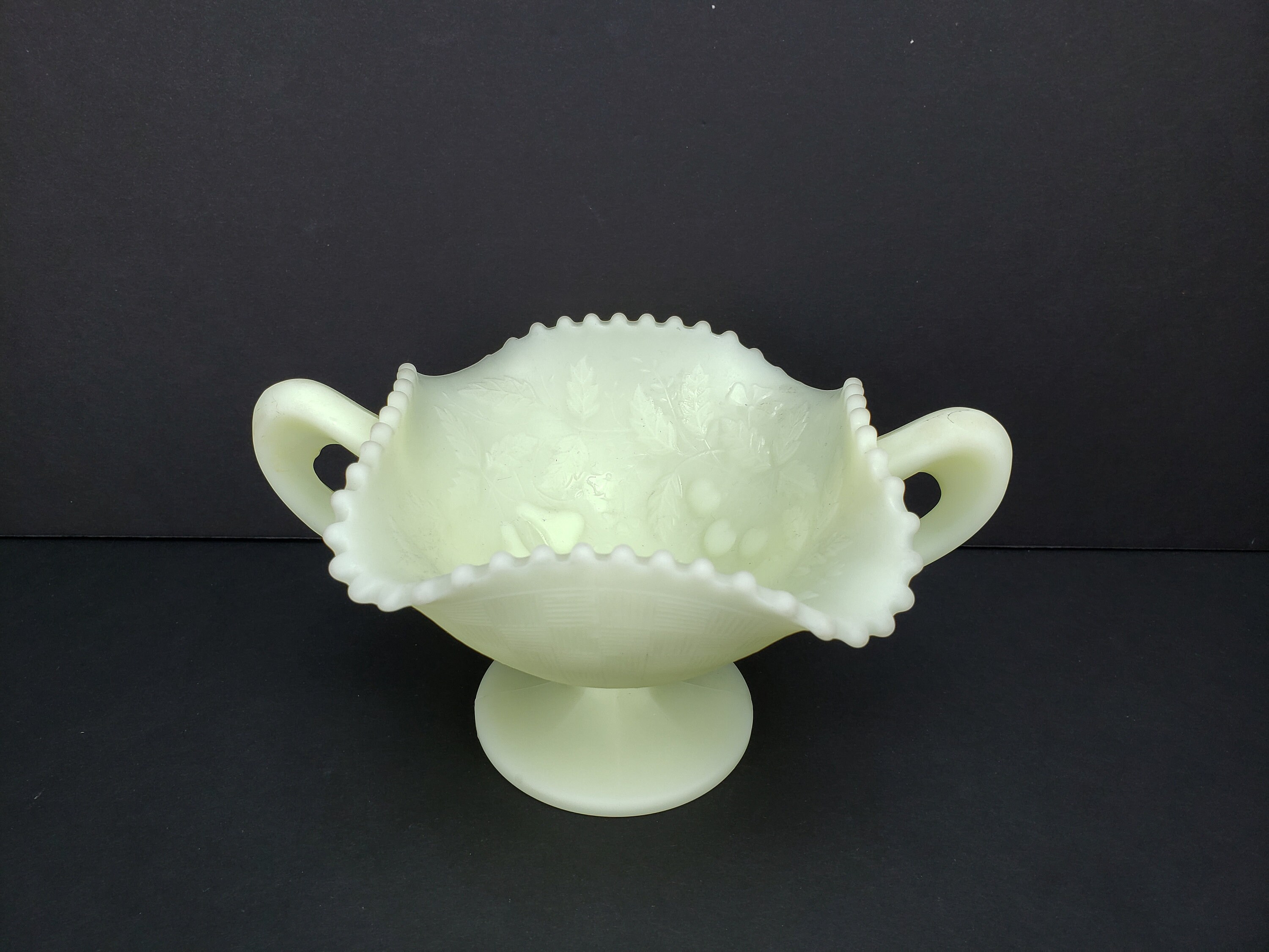 Fenton Satin Green Handled Small Compote Bowl Fluted Edges Etsy