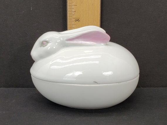 Ceramic Bunny Trinket Dish with Lid Hand Painted … - image 10