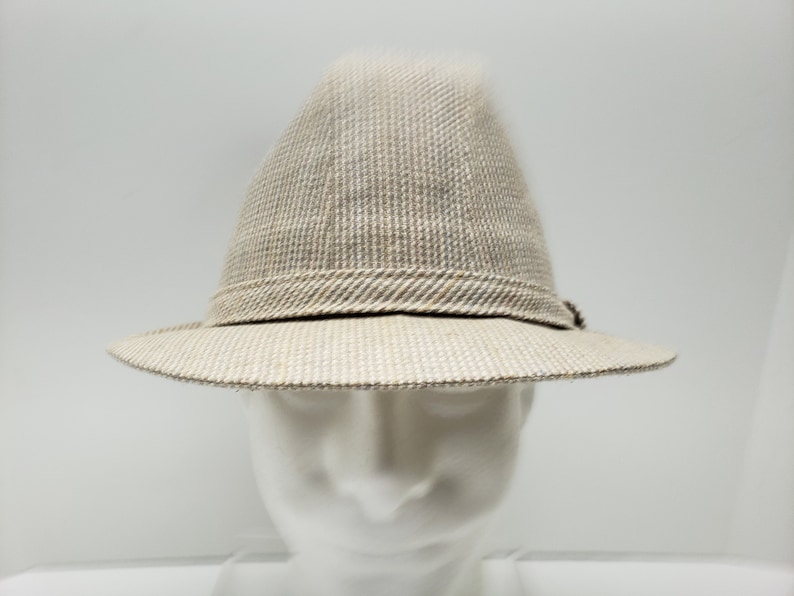 Men/'s Stetson Fedora Cream and Brown Check Design Size Large