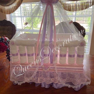 Elegant Diapers Crib / Beautiful Pink Crib/ Baby Girl Crib/ Centerpiece Crib/ Baby Shower Gift