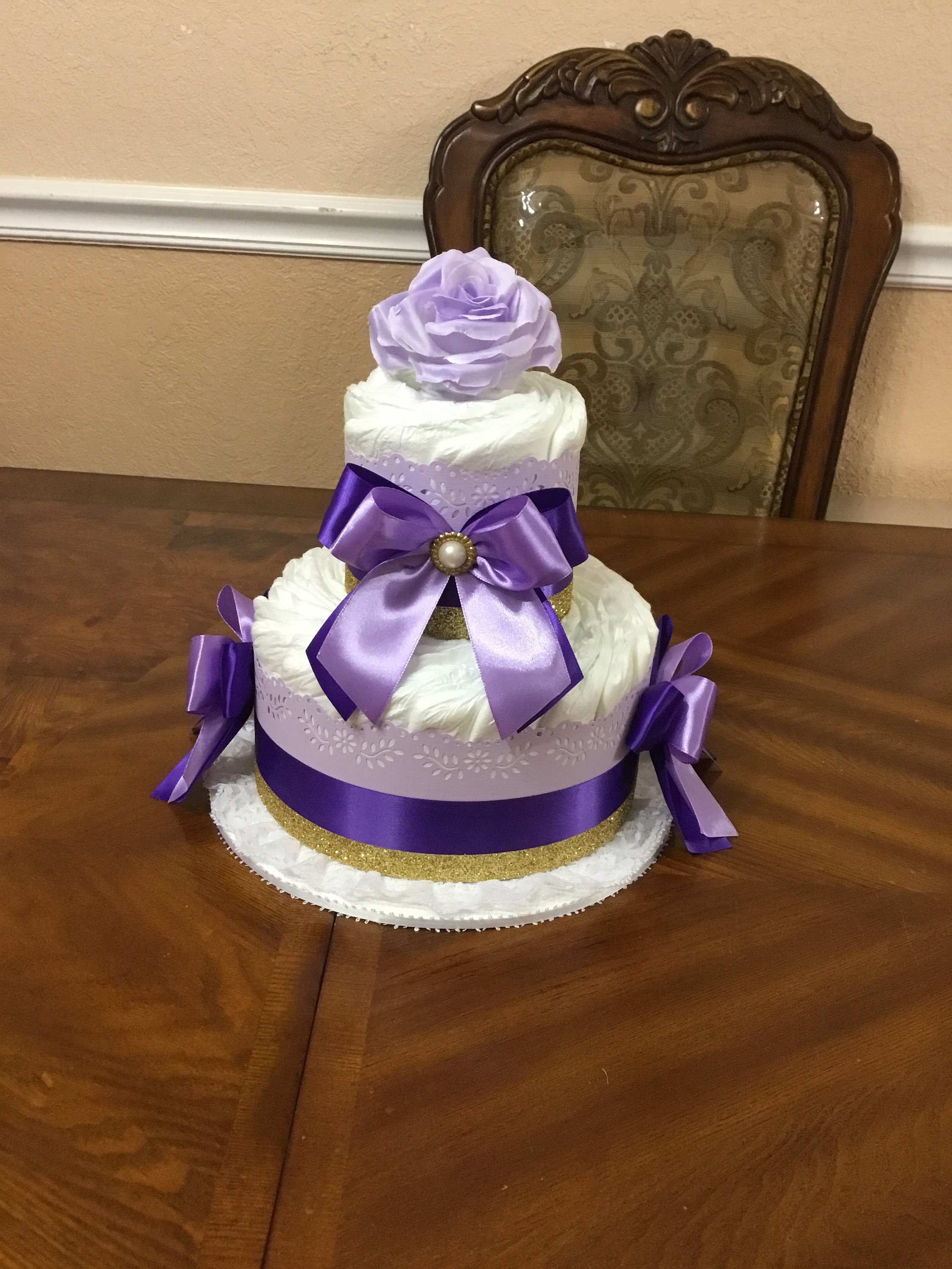 Purple and Gold Diaper Cake/ Cute Girl Diaper Cake/ 2 Tier Etsy Sweden