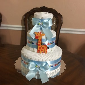 Elegant Diaper Cake/ Boy Baby Shower/ Elegant Centerpiece or Gift/ 3 Tier diaper Cake.