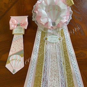 Mommy To Be Corsage/ Hot Air Balloon Themed Baby Shower/  Pink, White, Gray and Gold Mommy To Be Corsage/ Mommy To Be Corsage.