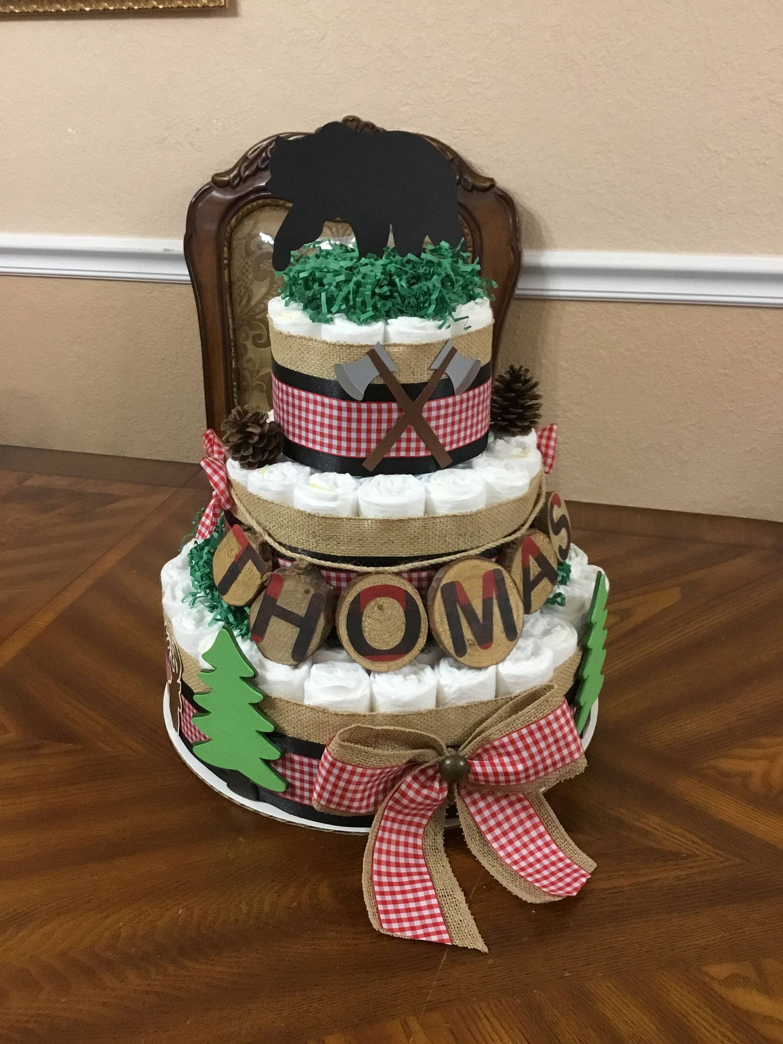 Camping Theme Diaper Cake/ 3 Tier Diaper Cake/ Boy Baby Etsy