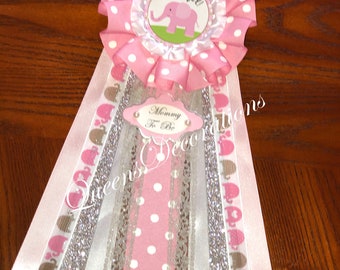 Elephant Theme Baby Shower/ Mommy To Be Corsage/ Pink & White Shower/ Elegant Pin/ Corsage for Girl Baby Shower.