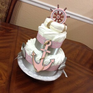 Elegant Diaper Cake/ Nautical Baby Shower/ Centerpiece/ Gift/ Fancy Baby Shower for Girl/  Two Tier Diaper Cake/ Original Decoration.