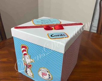 Dr. Seuss Baby Shower/ Card Box/ Red White and Blue Card Box/ Neutral Baby Shower/ Things Baby Shower/ The Cat In The Hat Baby Shower.