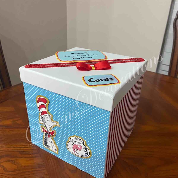 Dr. Seuss Baby Shower/ Card Box/ Red White and Blue Card Box/ Neutral Baby Shower/ Things Baby Shower/ The Cat In The Hat Baby Shower.