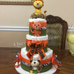 Safari Diaper Cake/ Original Baby Shower Theme Safari/ Neutral Baby Sower/ 3 Tier Diaper Cake/ Cute Gift/ Centerpiece.