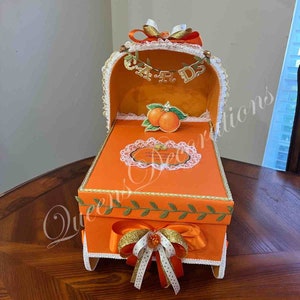 Beautiful Stroller Card Box/ Elegant Orange Themed Card Box Stroller/ Neutral Baby Shower/ Card Box for Guest .
