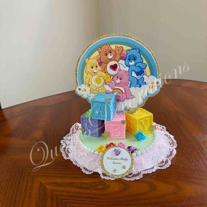 Care Bear Cake Topper/ Beautiful Cake Topper With Care Bears/ Pastel Colored Cake Topper/Rainbow Baby Shower/ Baby Shower Cake Decoration.