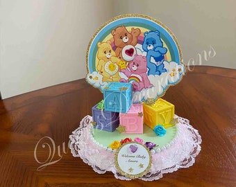Care Bear Cake Topper/ Beautiful Cake Topper With Care Bears/ Pastel Colored Cake Topper/Rainbow Baby Shower/ Baby Shower Cake Decoration.