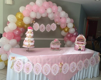 Unique Baby Shower Banner/ Girl Baby Shower Banner/ Handmade Elegant Pink Gold and white Baby Shower Banner/ Fancy Baby Shower Banner.