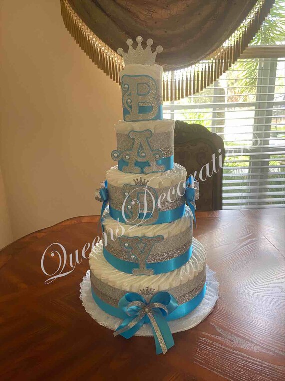 Gateau De Couche De 5 Niveaux Gateau De Couche Elegant Bleu Etsy