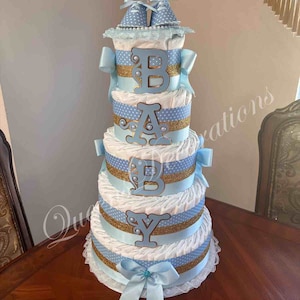 5 Tier Diaper Cake/ Elegant Diaper Cake With Shoe Cake Topper/Pink and Gold Diaper Cake/Girl Baby Shower/Beautiful Pink and Gold Centerpiece image 5