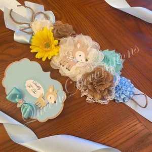 Sash/ Mommy To Be Sash & Pin/  Woodland Baby Shower Sash/ Mommy To Be Sash/ Burlap Sash/ Boy Baby Shower.