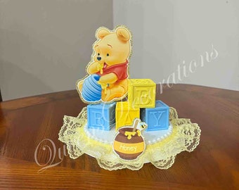 Cute Winnie the Pooh Cake Topper / Centerpiece/ Winnie the Pooh Theme /  Cute Baby Blue and Yellow Cake Topper 