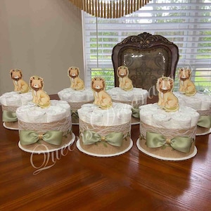 Safari Mini Diaper Cakes/ Sage Set of Mini Diaper Cakes for Baby Shower/ Unique Centerpiece for Baby Shower/ Sage green and Gold Diaper Cake