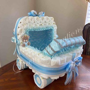 Elegant Diaper Stroller/ Baby Blue and Silver Diaper Stroller/ Cute Diaper Carriage/ Unique Baby Shower Gift imagen 17