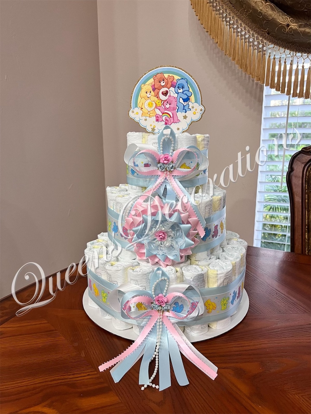 Care Bear Baby Shower/ Girl or Boy Diaper Cake/ Elegant Diaper Cake