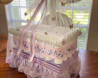 Elegant Diaper Crib/ Baby in Bloom/ Baby Shower Gift or Centerpiece.
