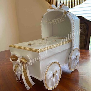 Belle boîte à cartes pour poussette/élégante boîte à cartes sur le thème de l'éléphant ou du papillon/poussette/baby shower fille/boîte à cartes pour invité.