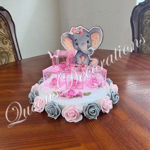 Elephant Cake Topper/ Foam Base 10” Cake Topper/ Floral Elephant Cake Topper/ Girl Baby Shower Centerpiece.