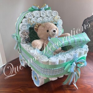 Elegant Diaper Stroller/ Baby Blue and Silver Diaper Stroller/ Cute Diaper Carriage/ Unique Baby Shower Gift imagen 20