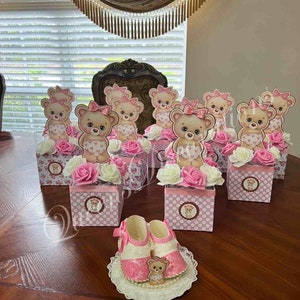 Set of 4 Baby Shower Table CenterPieces/ Floral Box Centerpieces with CardStock Cut Out/ Customizable Centerpieces for Baby Shower/Set of 4.