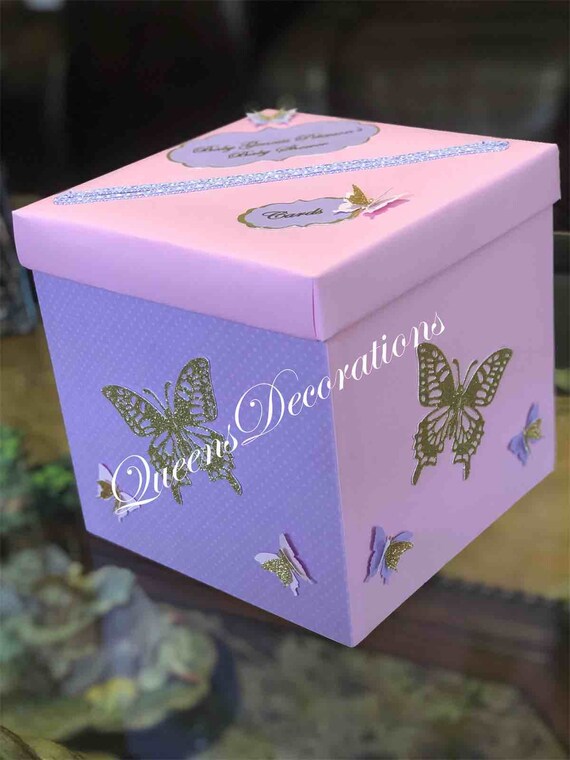Baby Shower Card Box Pink And Purple Butterfly Card Box Girl Etsy